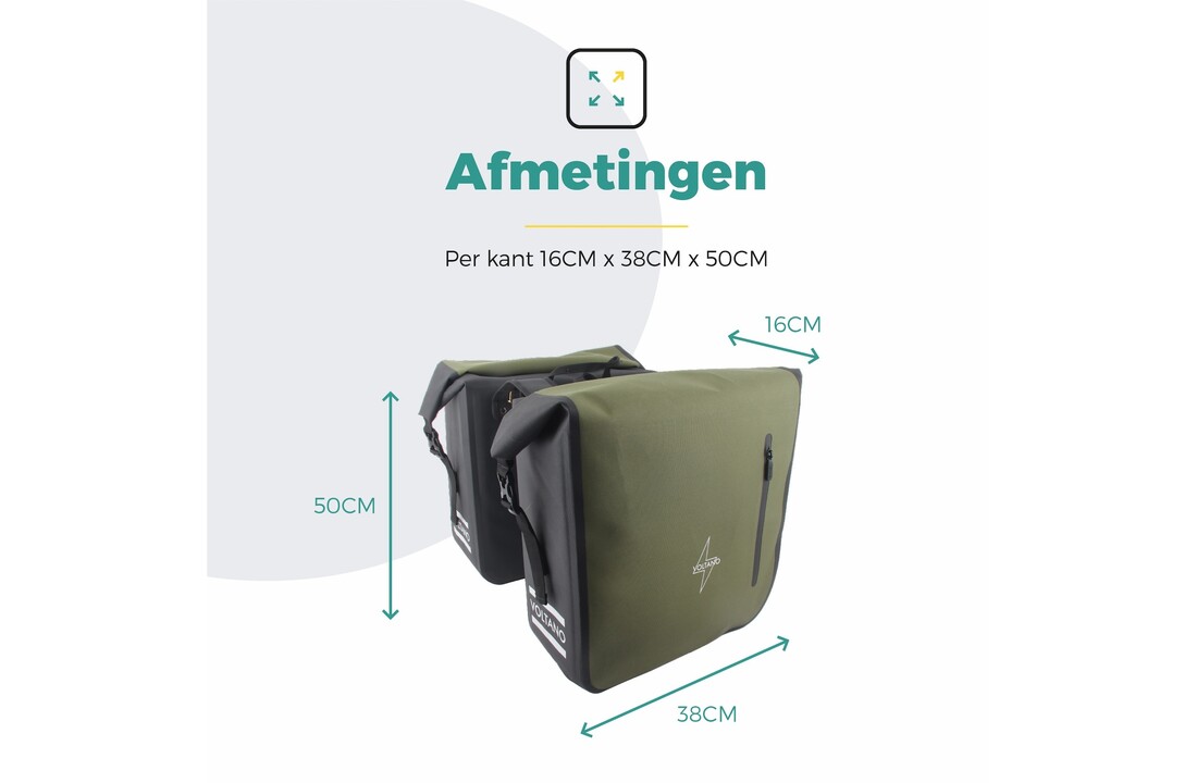 Voltano Dubbele Fietstas Rolltop Luxe E-bike - Zwart / Olijfgroen - 48 Liter - 100% Waterdicht