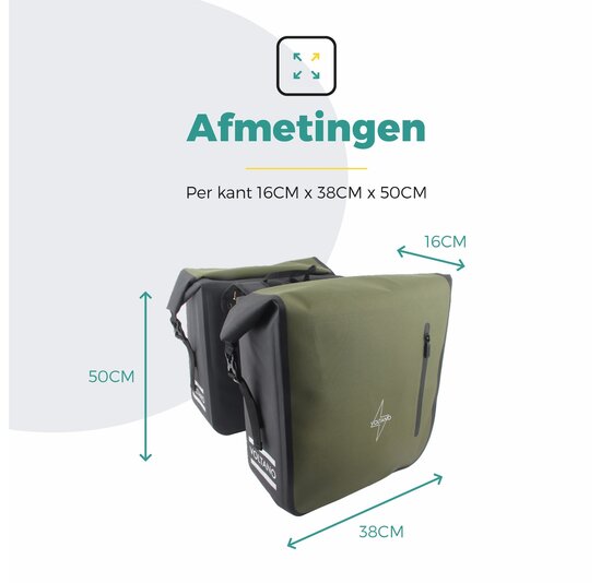 Voltano Dubbele Fietstas Rolltop Luxe E-bike - Zwart / Olijfgroen - 48 Liter - 100% Waterdicht