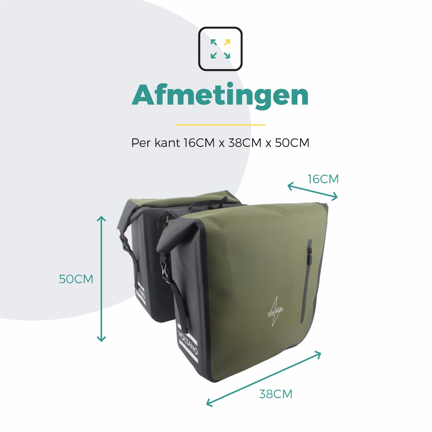 Voltano Dubbele Fietstas Rolltop Luxe E-bike - Zwart / Olijfgroen - 48 Liter - 100% Waterdicht