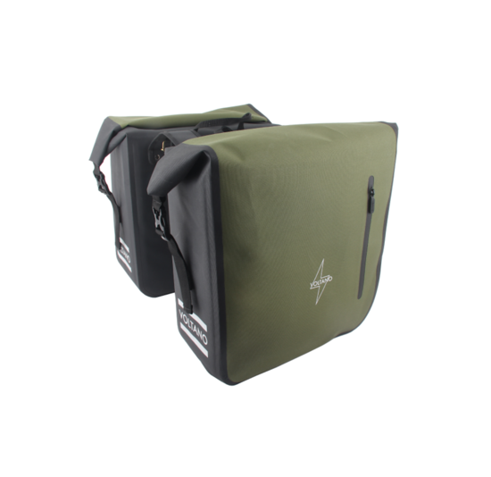 Voltano Dubbele Fietstas Rolltop Luxe E-bike - Zwart / Olijfgroen - 48 Liter - 100% Waterdicht