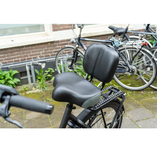 Voltano Fietszadel Met Rugsteun / Rugleuning - Zwart / Grijs - Verstelbaar - Waterdicht - Gratis Zadelstrop