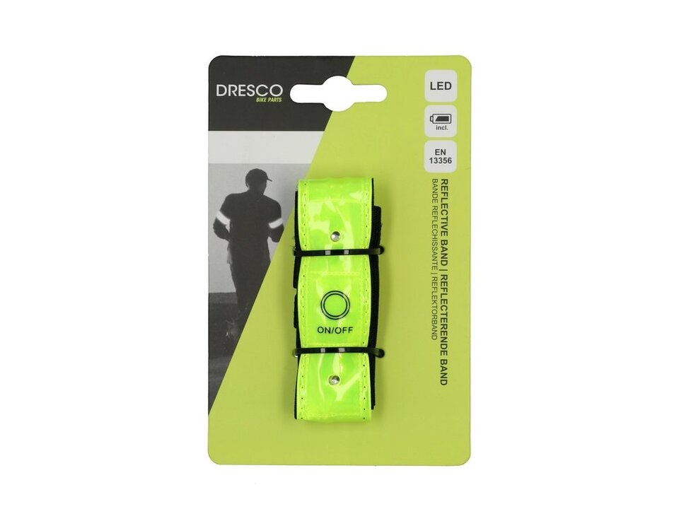 Dresco Led Reflectieband - Geel - 40 CM - Incl. Batterij