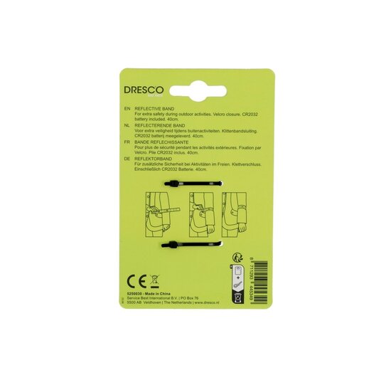 Dresco Led Reflectieband - Geel - 40 CM - Incl. Batterij