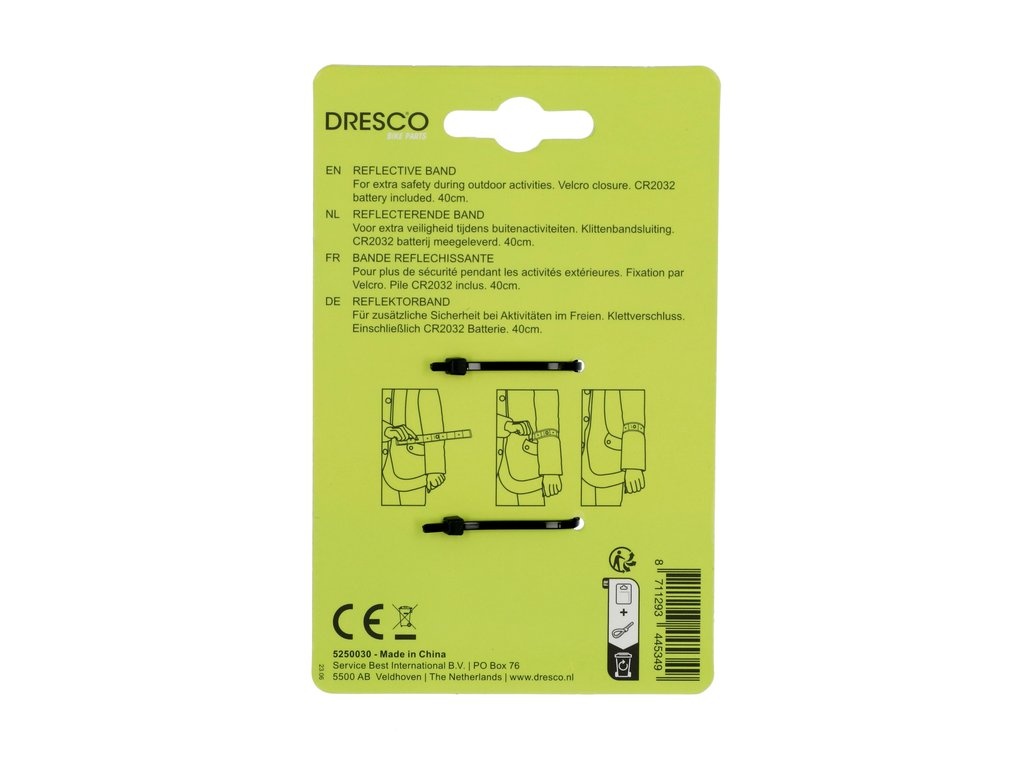 Dresco Led Reflectieband - Geel - 40 CM - Incl. Batterij