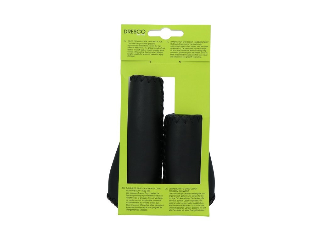 Dresco Ergonomische Leren Fietshandvatten - Zwart - 135 / 92 MM