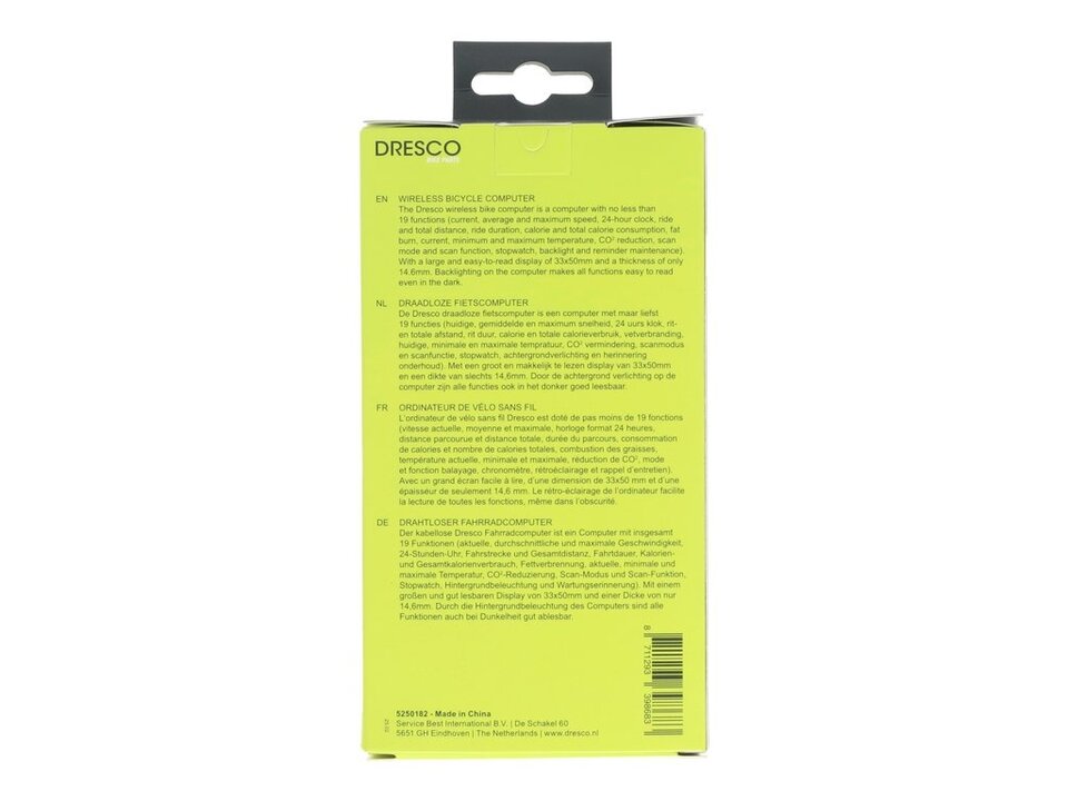 Dresco Draadloze Fietscomputer Zwart - 19 Functies