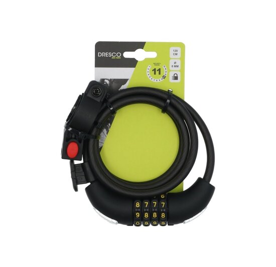 Dresco Code Kabelslot 120/8 -Cijferslot / Spiraalslot - 120 CM - Met Houder