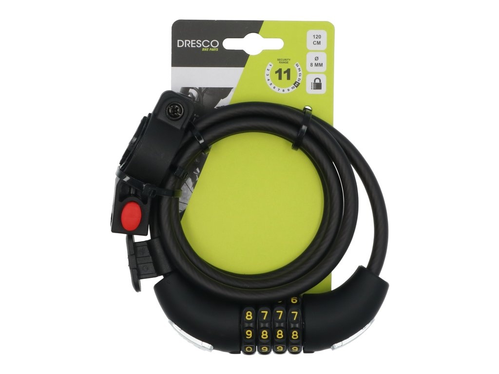 Dresco Code Kabelslot 120/8 -Cijferslot / Spiraalslot - 120 CM - Met Houder