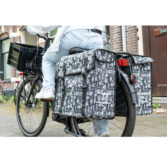 Voltano Dubbele Fietstas XXL - Midnight Blossom - 60 Liter