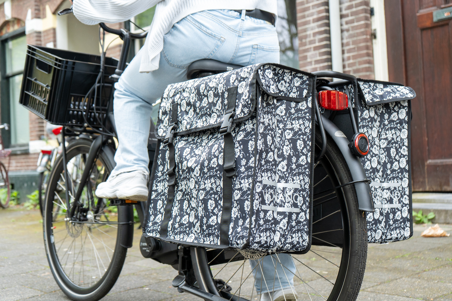 Voltano Dubbele Fietstas XXL - Midnight Blossom - 60 Liter