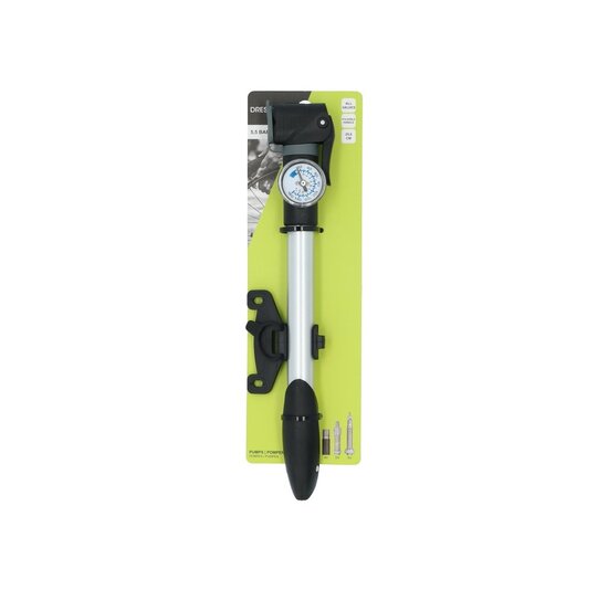 Dresco Mini Pomp Met Manometer - Fietspomp Met Bevestigingsbeugel - Zwart / Grijs