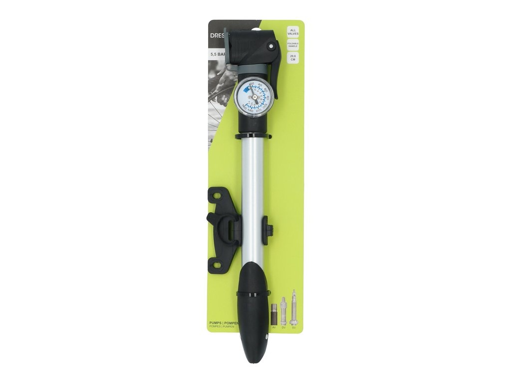 Dresco Mini Pomp Met Manometer - Fietspomp Met Bevestigingsbeugel - Zwart / Grijs