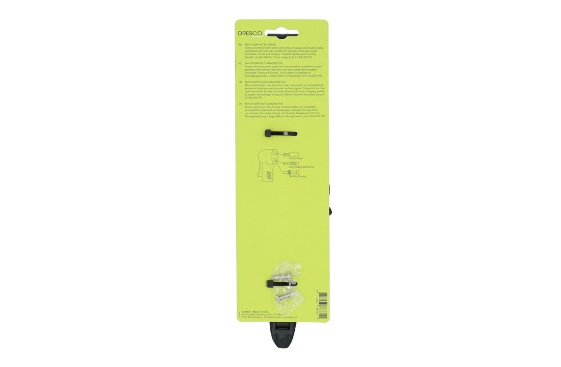 Dresco Mini Pomp Met Manometer - Fietspomp Met Bevestigingsbeugel - Zwart / Grijs