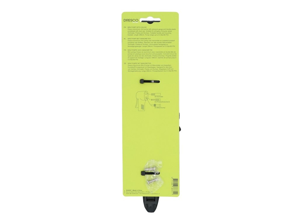 Dresco Mini Pomp Met Manometer - Fietspomp Met Bevestigingsbeugel - Zwart / Grijs