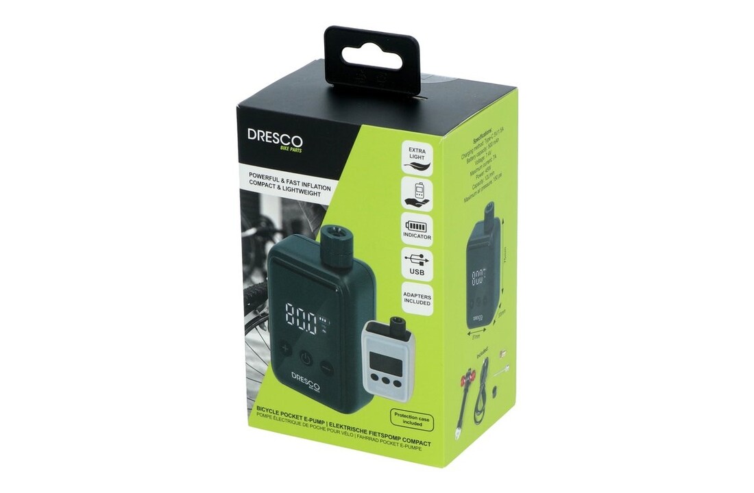 Dresco Elektrische Fietspomp Compact – 125 PSI / 8.6 Bar – USB-C Oplaadbaar – Voor Fiets, Motor en Bal - Zwart