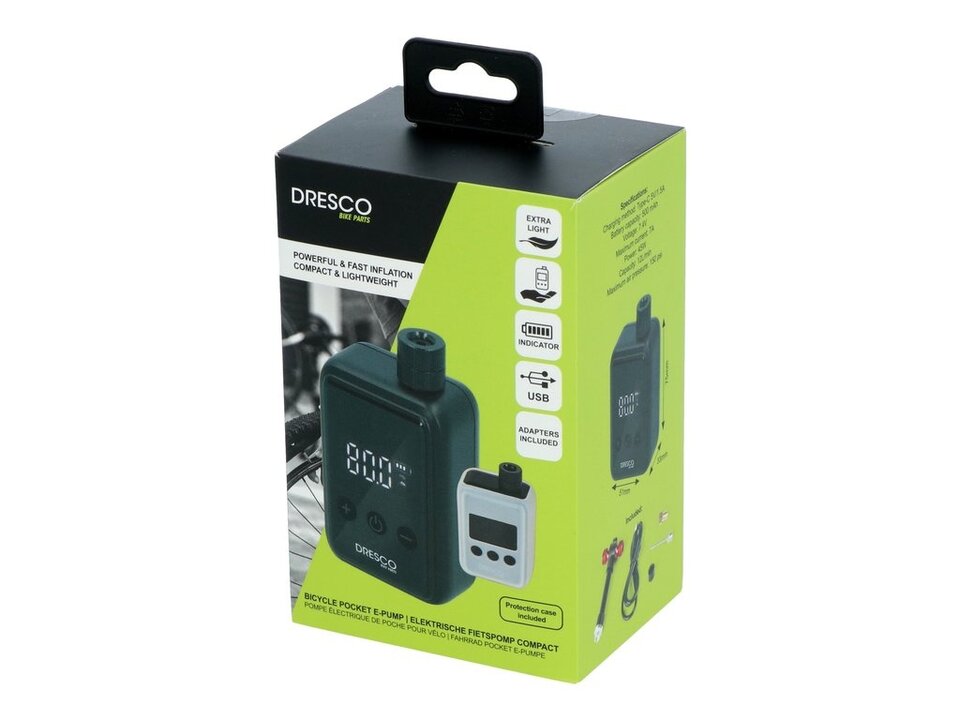 Dresco Elektrische Fietspomp Compact – 125 PSI / 8.6 Bar – USB-C Oplaadbaar – Voor Fiets, Motor en Bal - Zwart