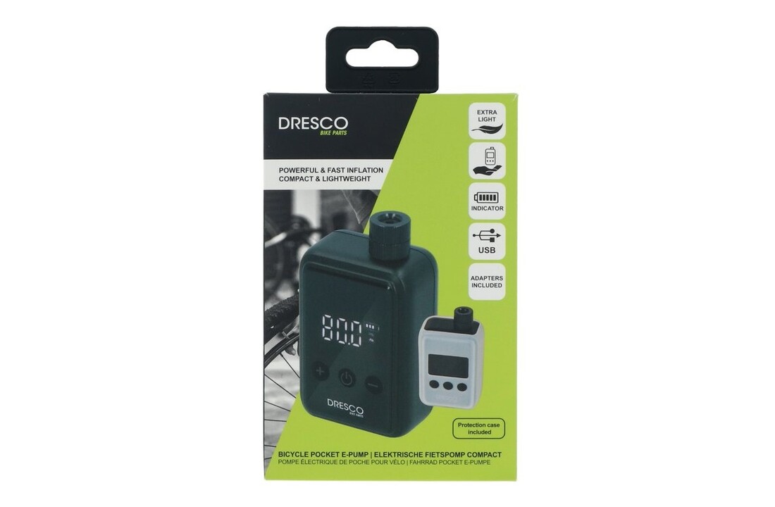 Dresco Elektrische Fietspomp Compact – 125 PSI / 8.6 Bar – USB-C Oplaadbaar – Voor Fiets, Motor en Bal - Zwart