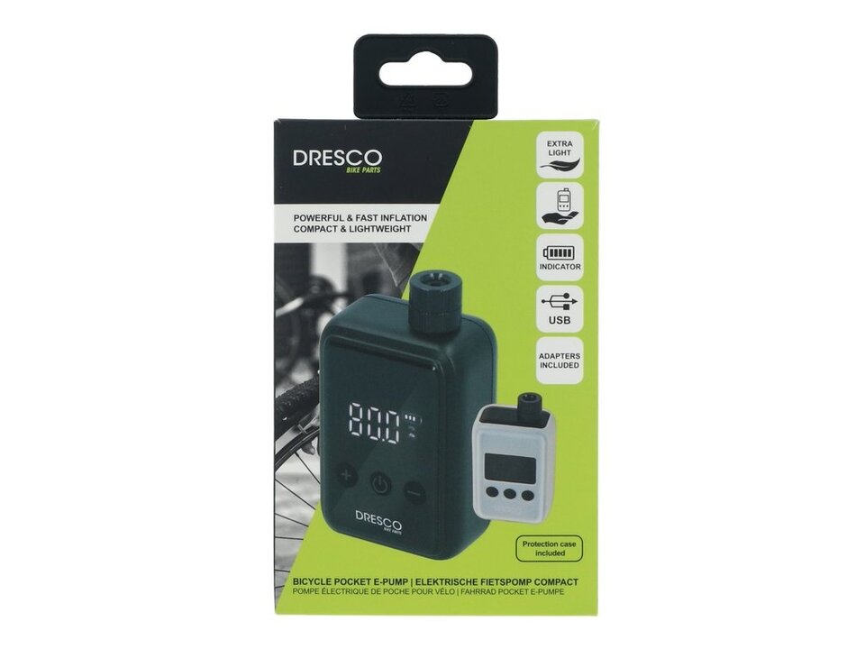 Dresco Elektrische Fietspomp Compact – 125 PSI / 8.6 Bar – USB-C Oplaadbaar – Voor Fiets, Motor en Bal - Zwart