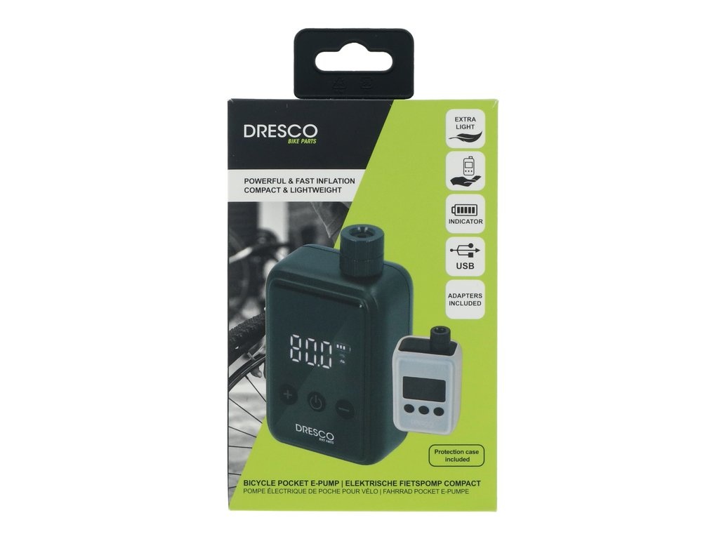 Dresco Elektrische Fietspomp Compact – 125 PSI / 8.6 Bar – USB-C Oplaadbaar – Voor Fiets, Motor en Bal - Zwart