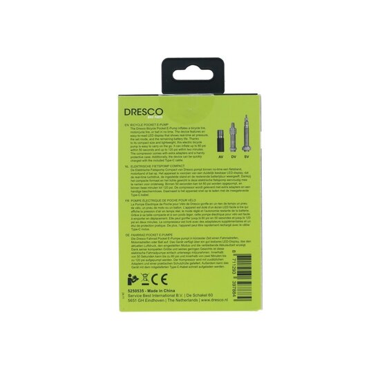 Dresco Elektrische Fietspomp Compact – 125 PSI / 8.6 Bar – USB-C Oplaadbaar – Voor Fiets, Motor en Bal - Zwart