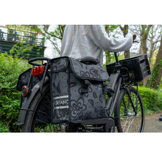 Voltano Dubbele Fietstas Floral Fusion - Grijs Met Bloemen - 38 Liter - Waterdicht Polyester