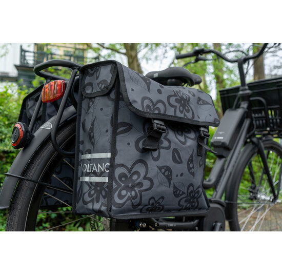 Voltano Dubbele Fietstas Floral Fusion - Grijs Met Bloemen - 38 Liter - Waterdicht Polyester