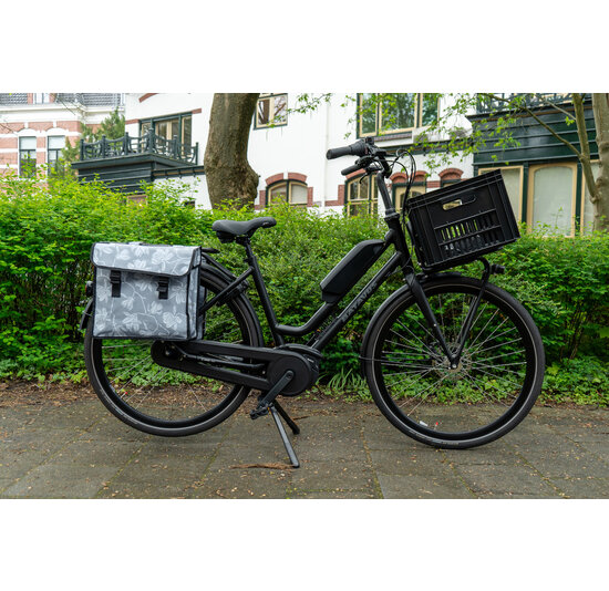 Voltano Dubbele Fietstas Rose Harmony - Grijs Met Bloemen - 38 Liter - Waterdicht Polyester