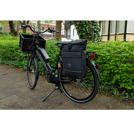 Voltano Luxe E-bike Rolltop Fietstas / Rugtas 28L - Zwart - Enkele Pakaftas - 100% Waterdicht