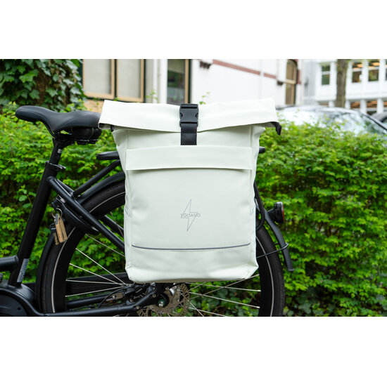 Voltano Luxe E-bike Rolltop Fietstas / Rugtas 28L - Crème - Enkele Pakaftas - 100% Waterdicht
