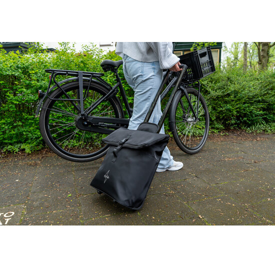 Voltano Fietstrolley Tas 2.0 - Fietstas en Trolley in 1 - Zwart - Laptopvak - 18-28 Liter
