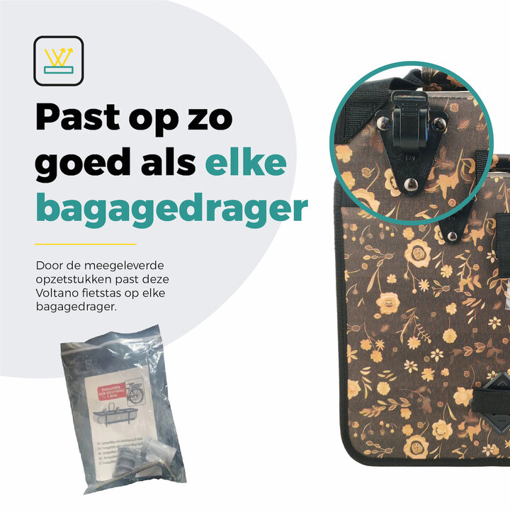 Voltano Voorgevormde Enkele Fietstas / Pakaftas - Black Leaves - 17L