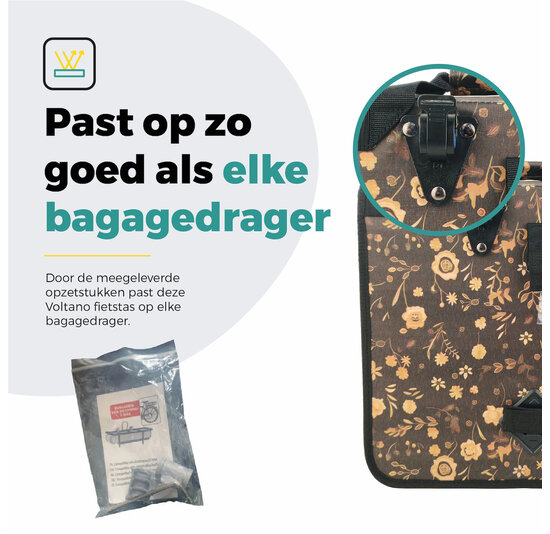 Voltano Voorgevormde Enkele Fietstas / Pakaftas - Black Leaves - 17L