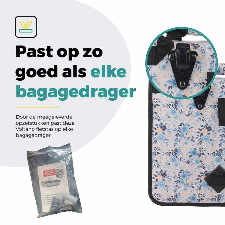 Voltano Voorgevormde Enkele Fietstas / Pakaftas - Light Flowers- 17L