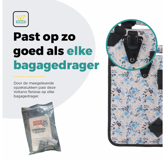 Voltano Voorgevormde Enkele Fietstas / Pakaftas - Light Flowers- 17L