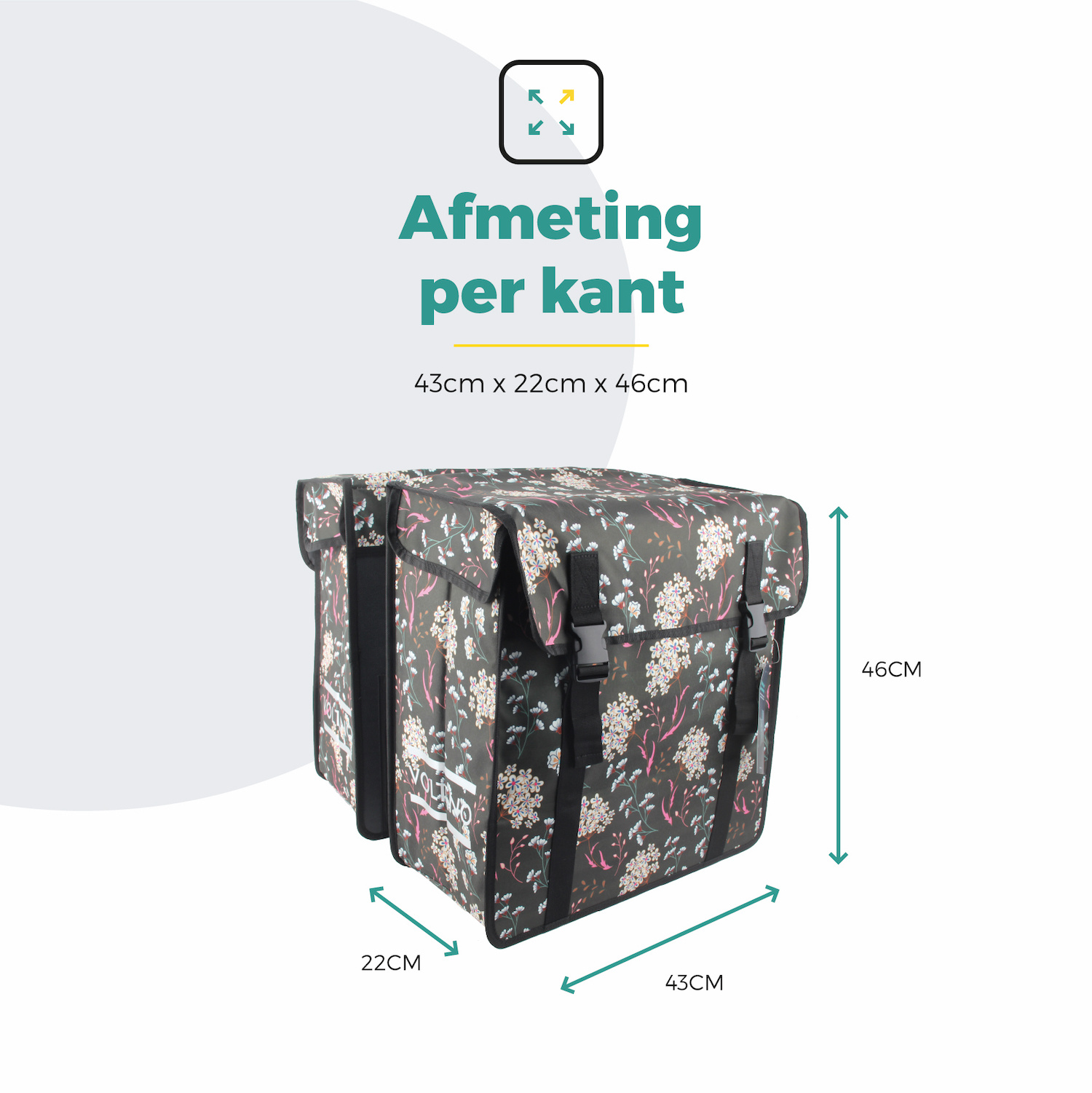 Voltano Dubbele Fietstas XXL - Pink Elegance - 60 Liter - Afstandhouder Optie