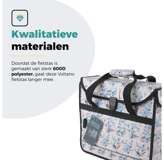 Voltano Voorgevormde Enkele Fietstas / Pakaftas - Light Flowers- 17L