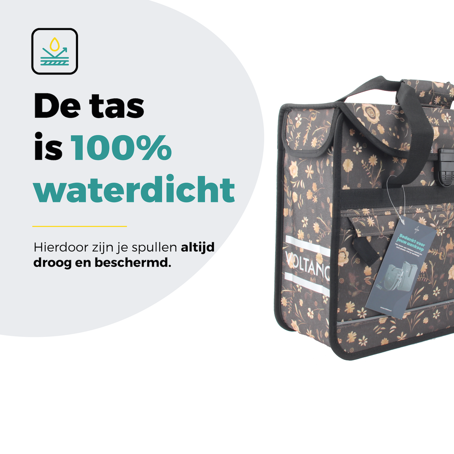 Voltano Voorgevormde Enkele Fietstas / Pakaftas - Black Leaves - 17L