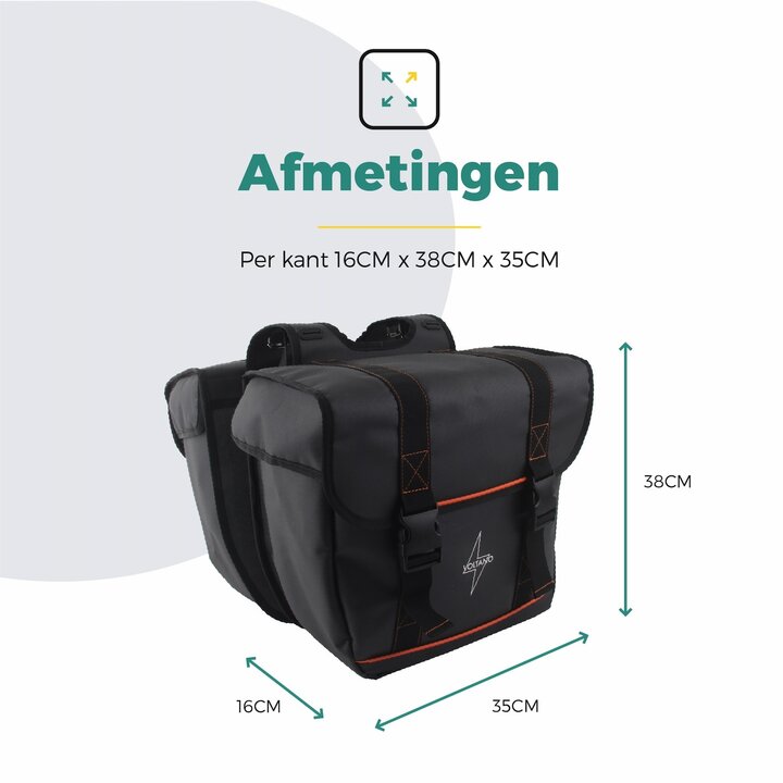 Voltano Dubbele Fietstas Premium Afgeschuind - Zwart - 44 Liter