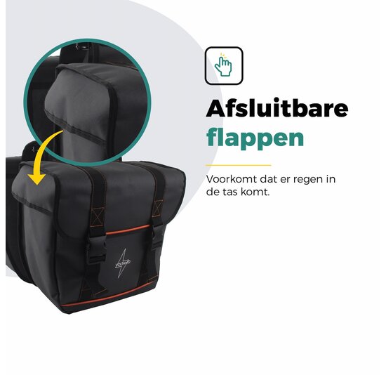 Voltano Dubbele Fietstas Premium Afgeschuind - Zwart - 44 Liter