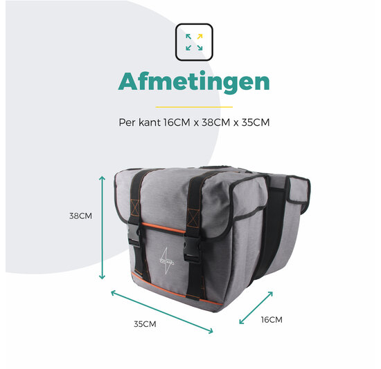Voltano Dubbele Fietstas Premium Afgeschuind - Grijs - 44 Liter