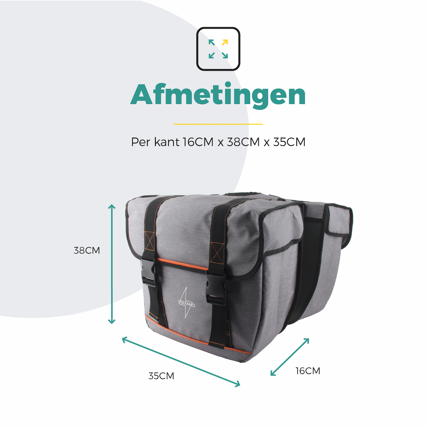 Voltano Dubbele Fietstas Premium Afgeschuind - Grijs - 44 Liter