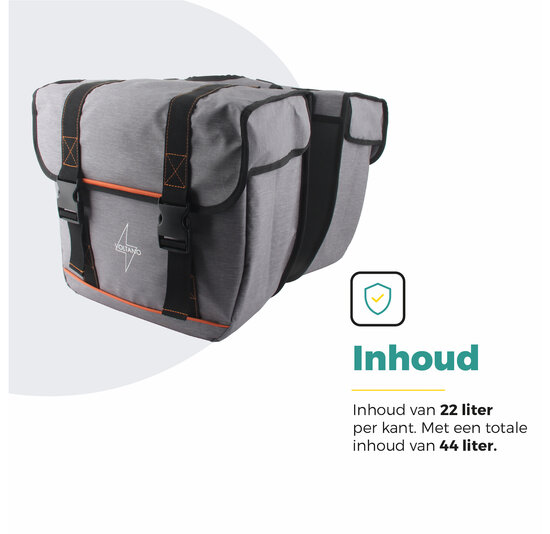 Voltano Dubbele Fietstas Premium Afgeschuind - Grijs - 44 Liter