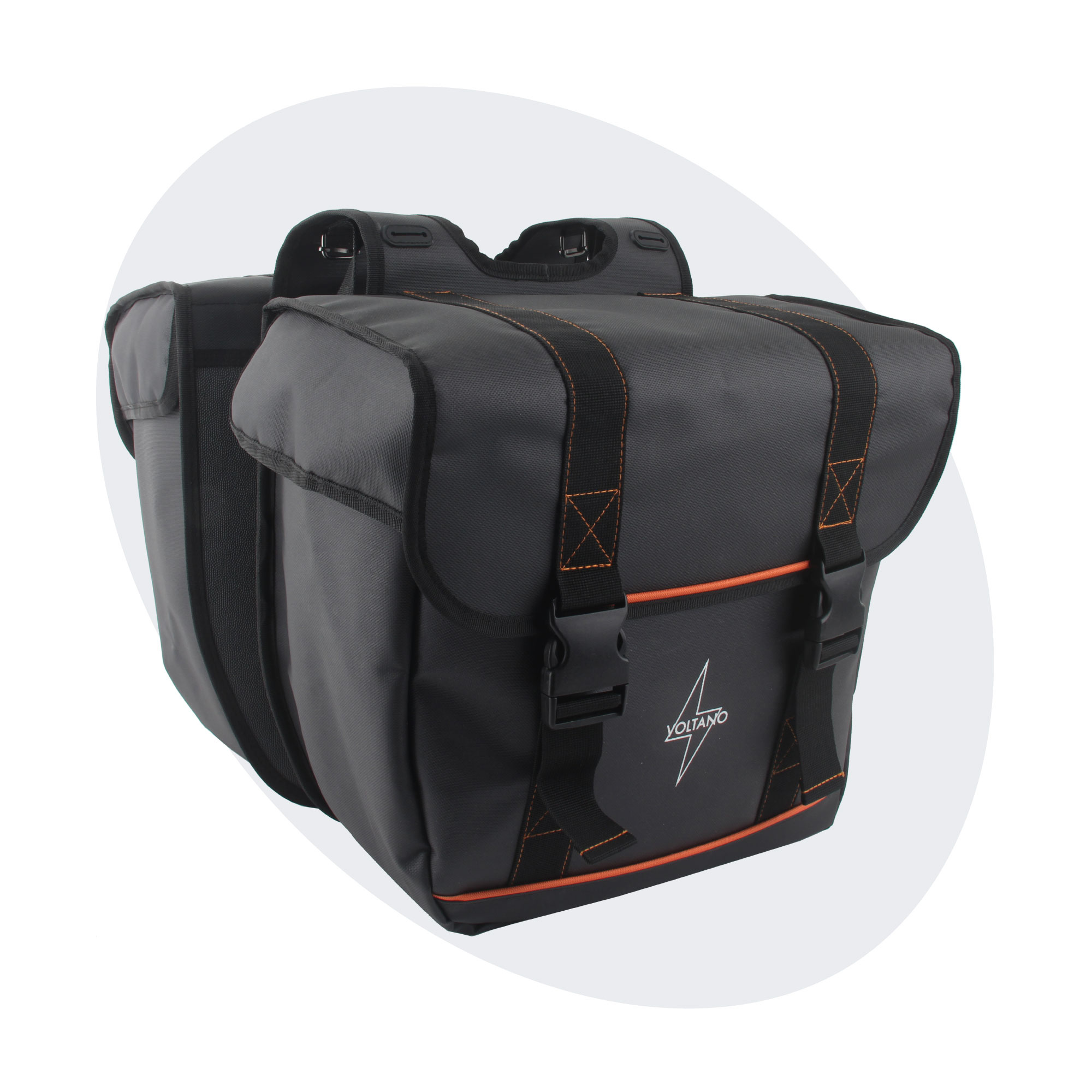Voltano Dubbele Fietstas Premium Afgeschuind - Zwart - 44 Liter