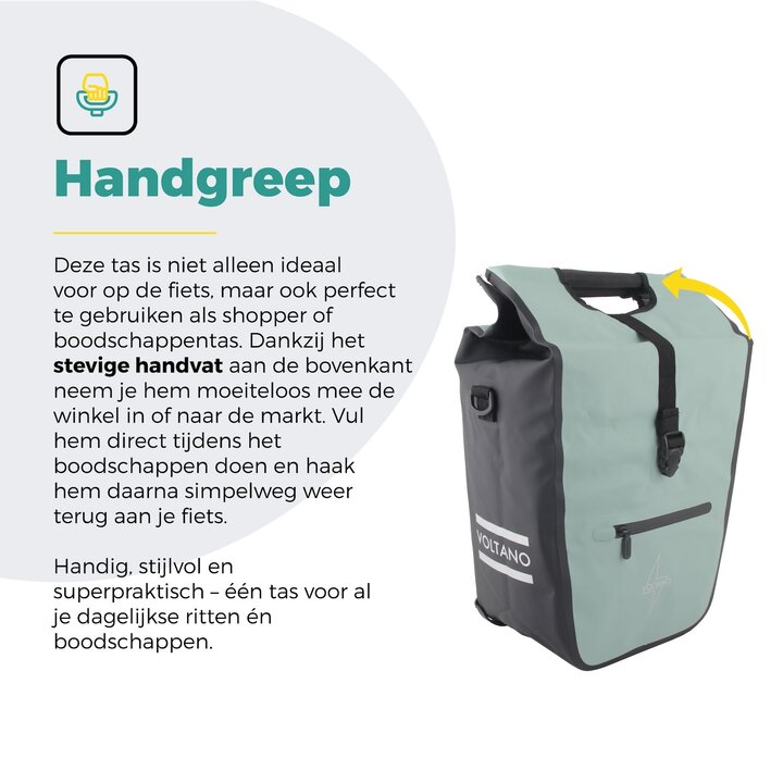 Voltano E-bike Shopper Fietstas - Mintgroen / Zwart - 27 Liter