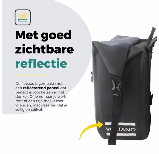 Voltano Dubbele Fietstas Rolltop Luxe E-bike - Zwart / Donkerblauw - 48 Liter - 100% Waterdicht