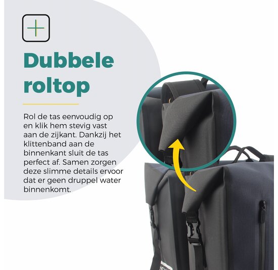 Voltano Dubbele Fietstas Rolltop Luxe E-bike - Zwart / Donkerblauw - 48 Liter - 100% Waterdicht