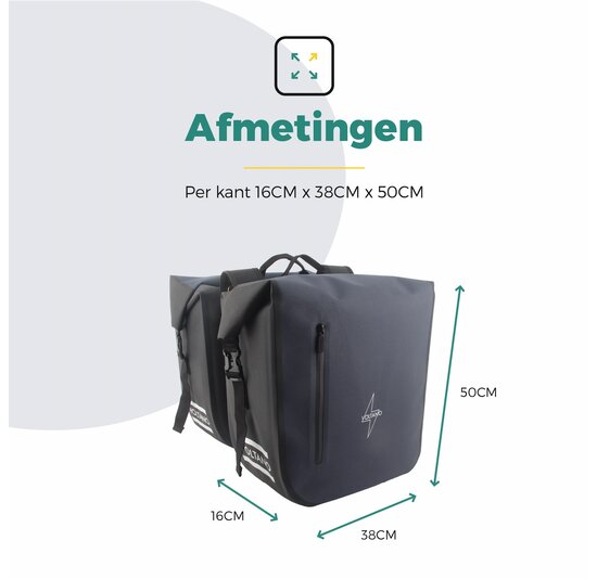 Voltano Dubbele Fietstas Rolltop Luxe E-bike - Zwart / Donkerblauw - 48 Liter - 100% Waterdicht