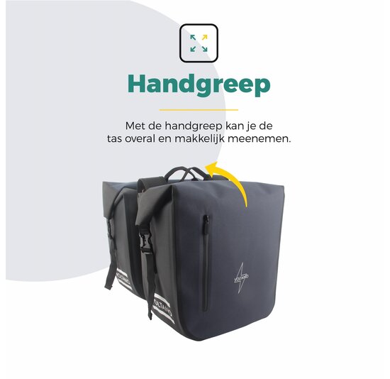 Voltano Dubbele Fietstas Rolltop Luxe E-bike - Zwart / Donkerblauw - 48 Liter - 100% Waterdicht