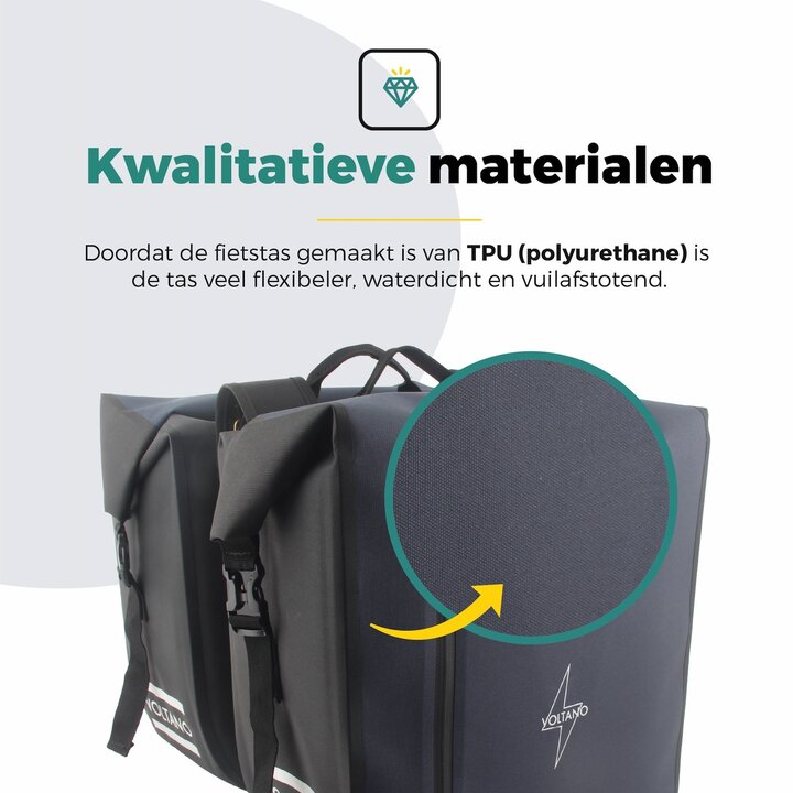 Voltano Dubbele Fietstas Rolltop Luxe E-bike - Zwart / Donkerblauw - 48 Liter - 100% Waterdicht