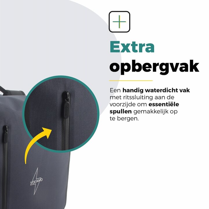 Voltano Dubbele Fietstas Rolltop Luxe E-bike - Zwart / Donkerblauw - 48 Liter - 100% Waterdicht